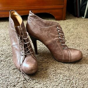 Nine West brown leather lace up heels, size 6.5